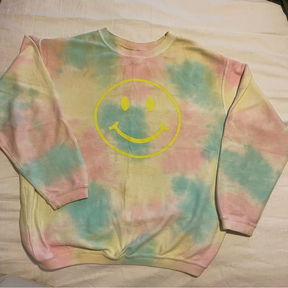 Tie dye smiley face cord sweatshirt. Size M. Charlie Southern.
